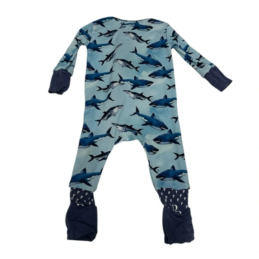 Posh Peanut Baby One‎ Piece Blue Sharks Print Size 3-6 Month